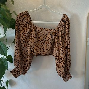 Brown crop cheetah print blouse